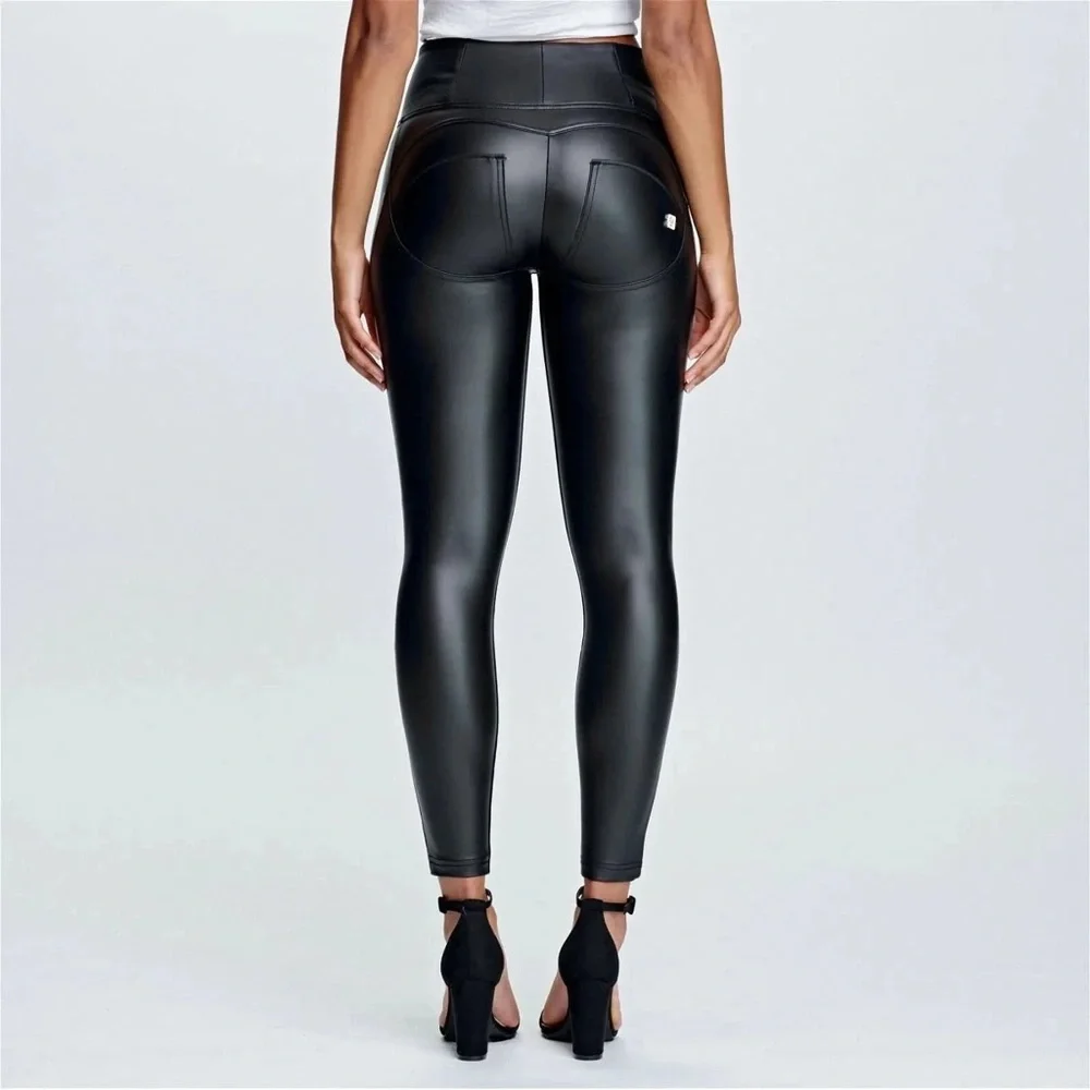 FREDDY WRUP Faux Leather High Waisted Pants Ankle Length Black